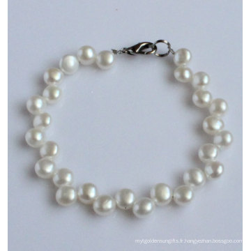 Support de bracelets à perles d&#39;eau douce à monnaie naturelle de 2 rangées (EB1564-1)